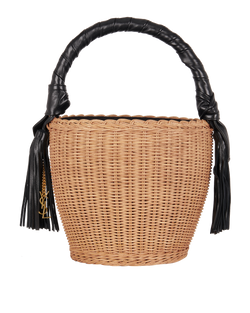 Woven Basket Bag, Wicker/Leather, Black/Beige, ARS647285 0522, DB/E, 3*
